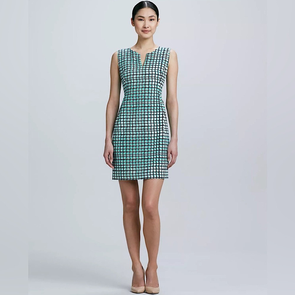 Kate Spade Samantha Sleeveless Check Sheath Dress Green Blue Black Size 2